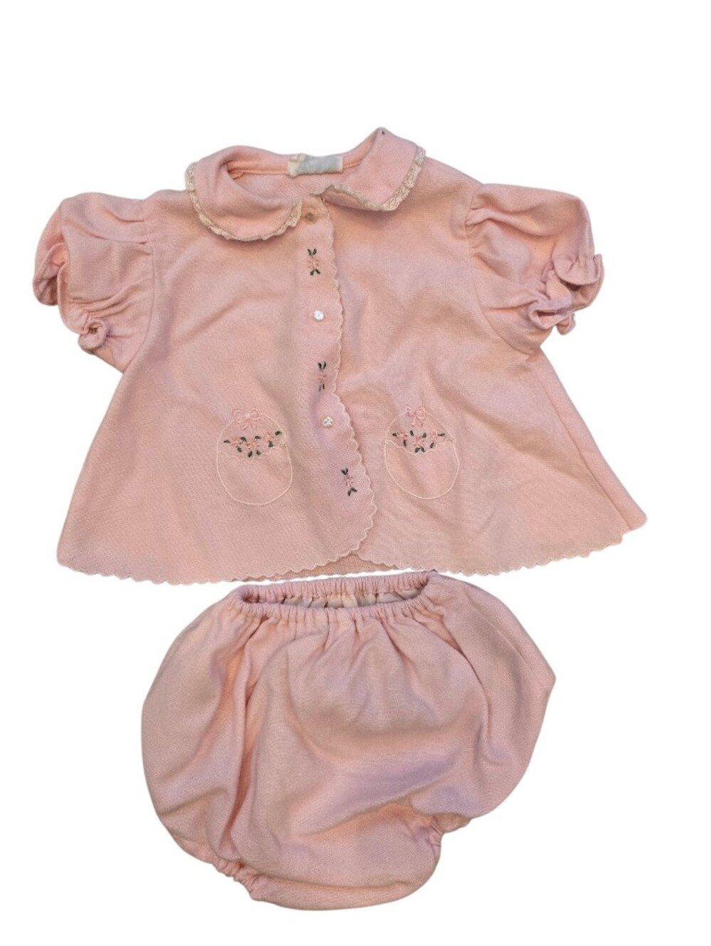 Vintage 1980s Tiny Tots Pastel Pink Two-Piece Embroidered Set